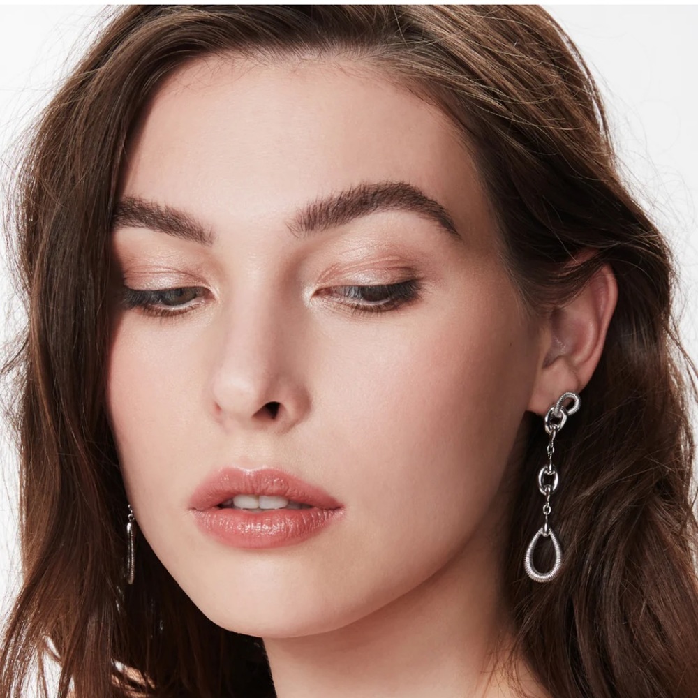 NWT Judith Ripka Eternity Linear Link Drop Sterling Silver 18K Gold Earrings - Picture 10 of 11